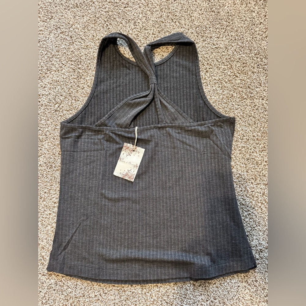 Hem & Thread Gray Ribbed Cut Out Tank Top